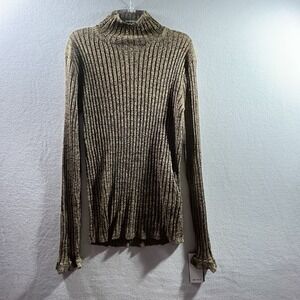 NWT Womens Polo Ralph Lauren Gold Metallic Sheer Long Sleeve M Top